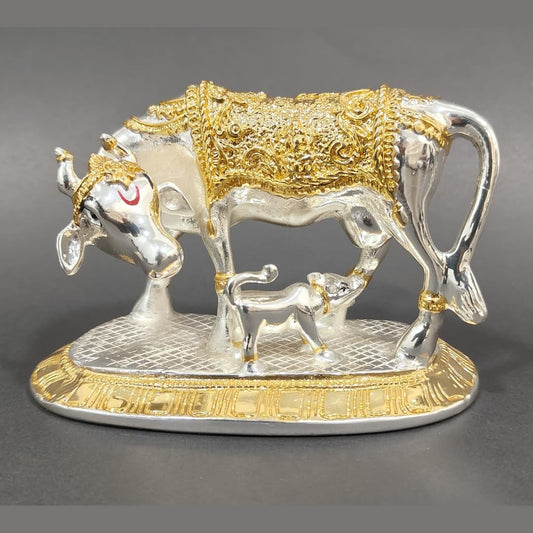 Vastu Kamdhenu Cow with Calf Idol Gold and Silver Plated Statue