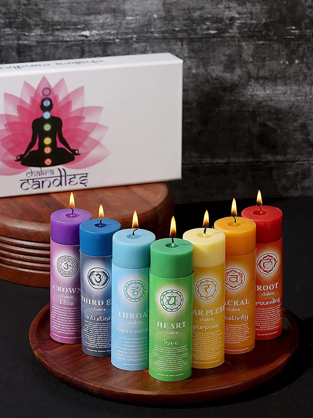 7 Chakra Pillar Candle with 7 Chakras Gem Stones