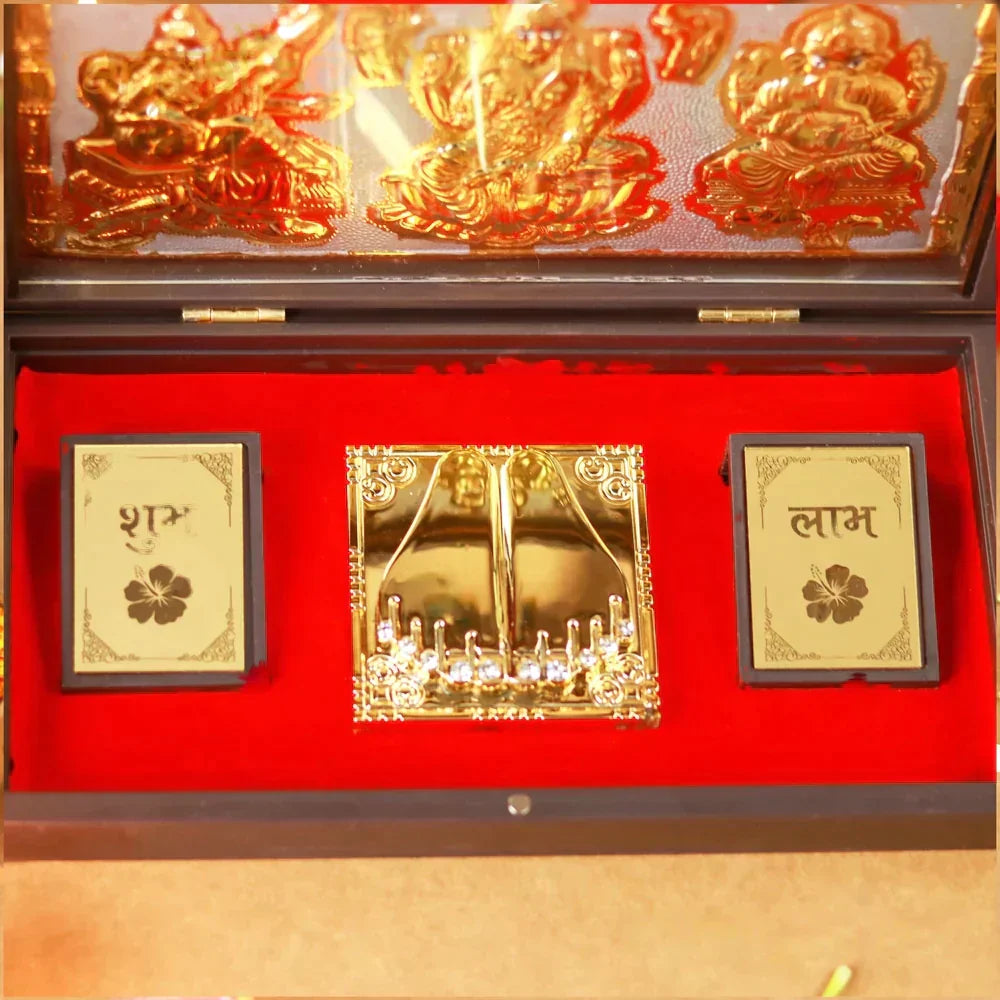 Ganesh Lakshmi Saraswati Mini Temple (24 Karat Gold Coated)