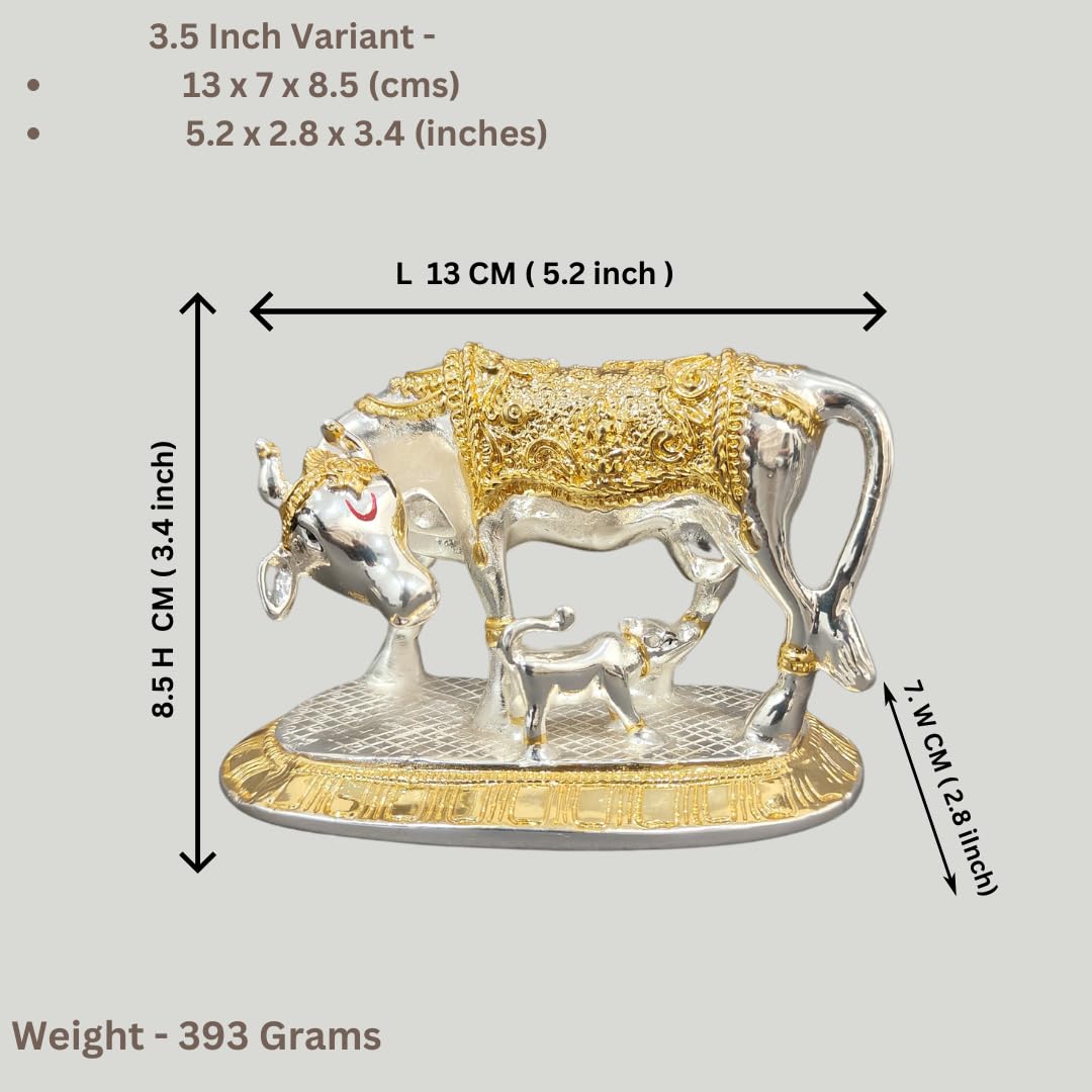 Vastu Kamdhenu Cow with Calf Idol Gold and Silver Plated Statue