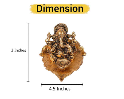 Antique Ganesh Idol on Leaf with Diya